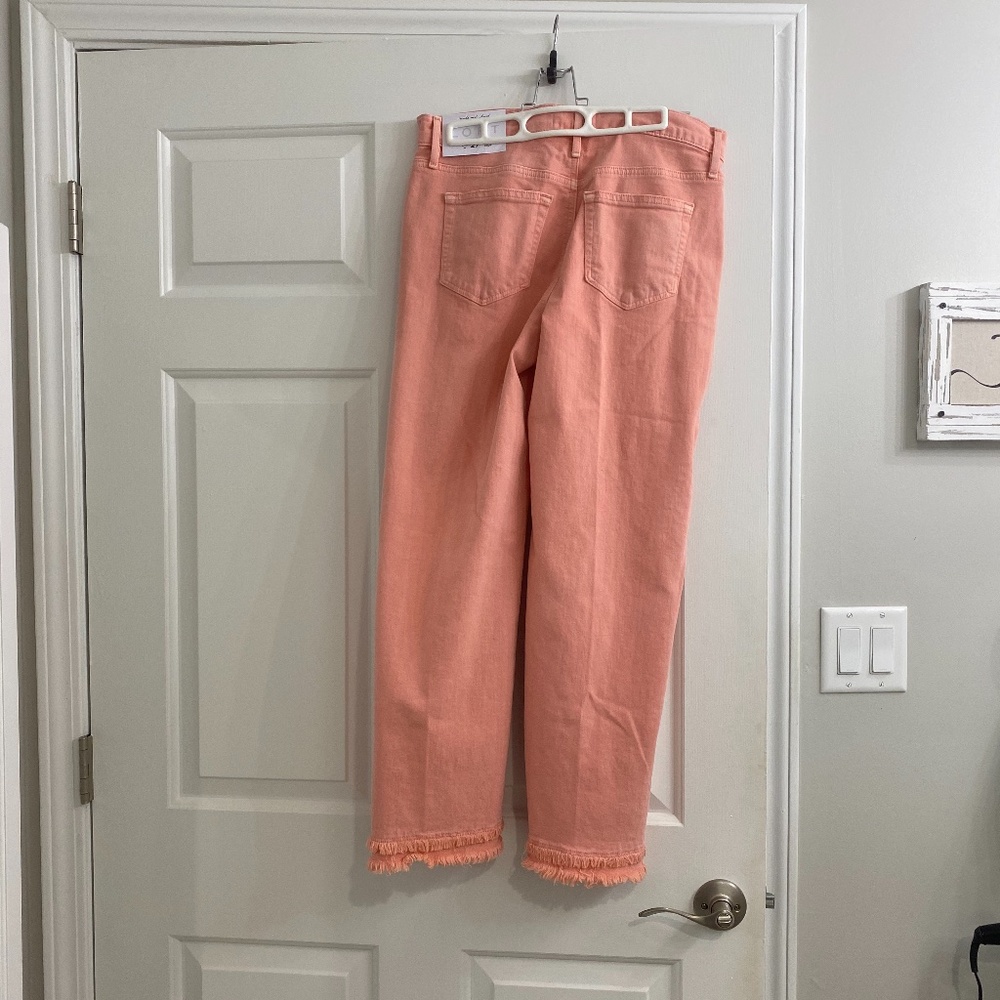 Loft Salmon Pink Wide Leg Crop Jeans, Fringe Hem